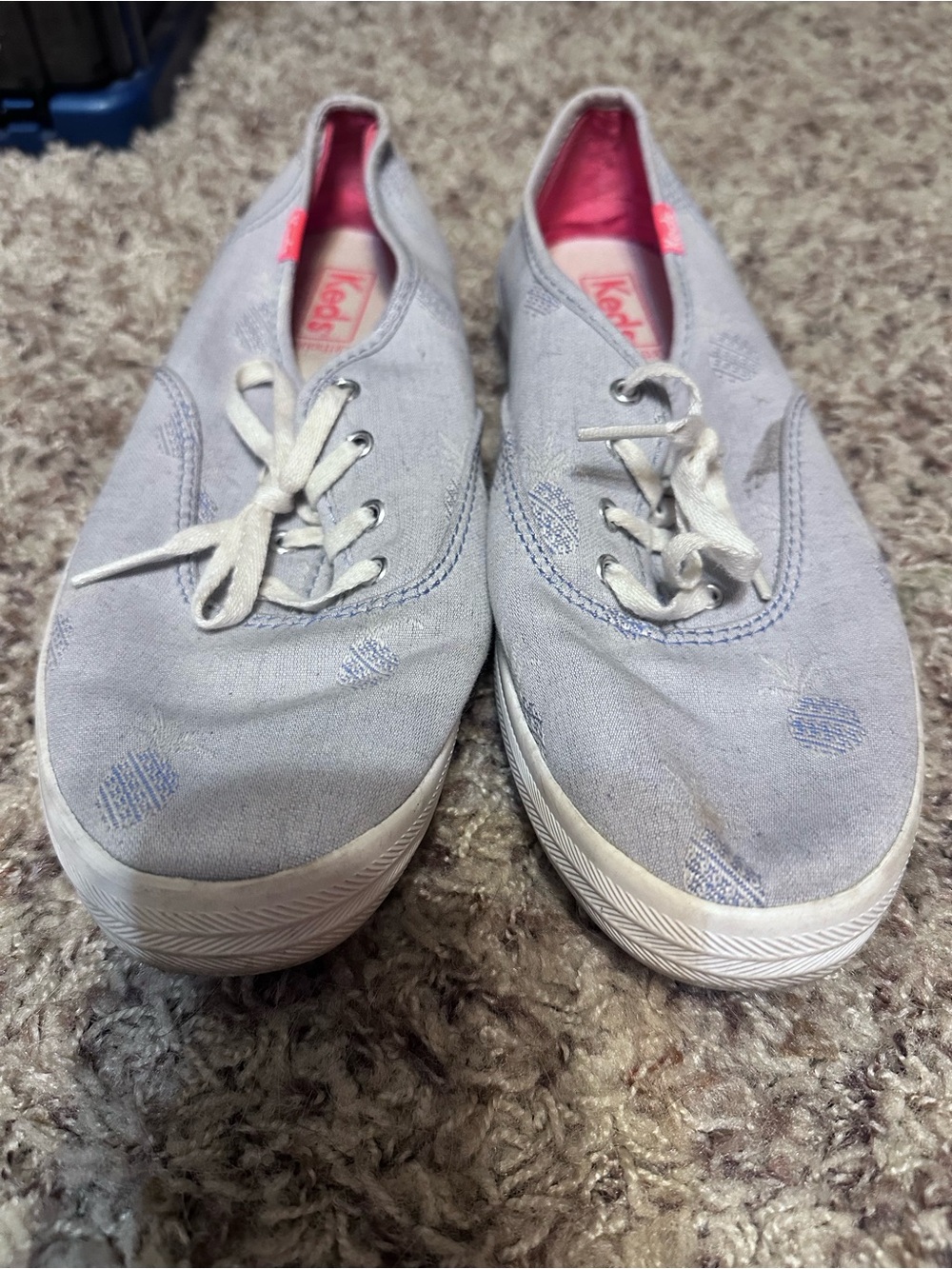 Keds Light Lavender Canvas Polka Dot Sneakers with Pink Accents
